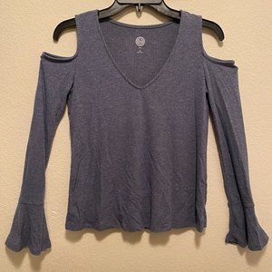 Sky Blue open shoulder lightweight long sleeve top